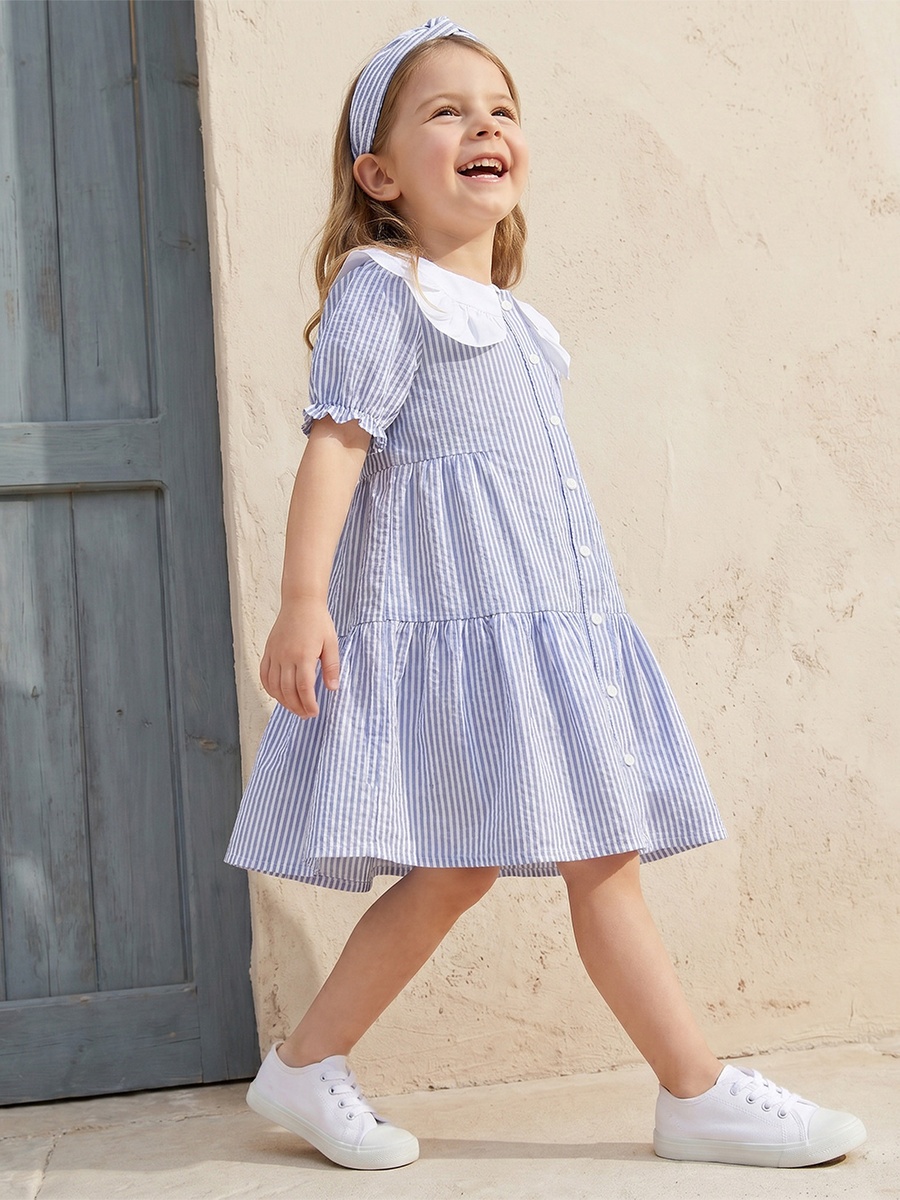 Peter Pan Collar Short Sleeves Knee Length Dress with Floral Print