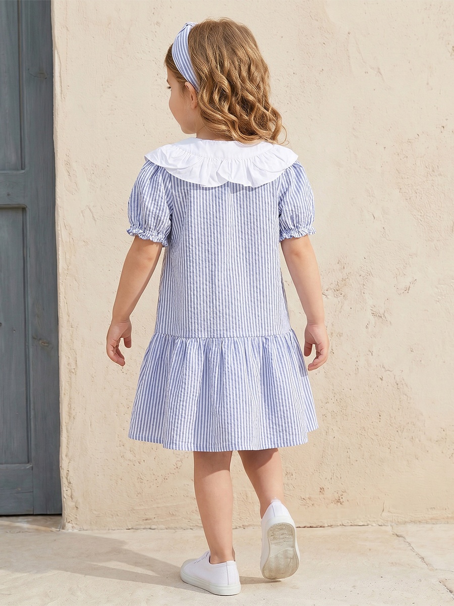 Peter Pan Collar Short Sleeves Knee Length Dress with Floral Print