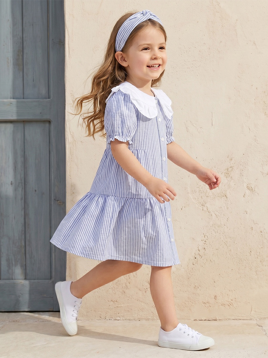 Peter Pan Collar Short Sleeves Knee Length Dress with Floral Print