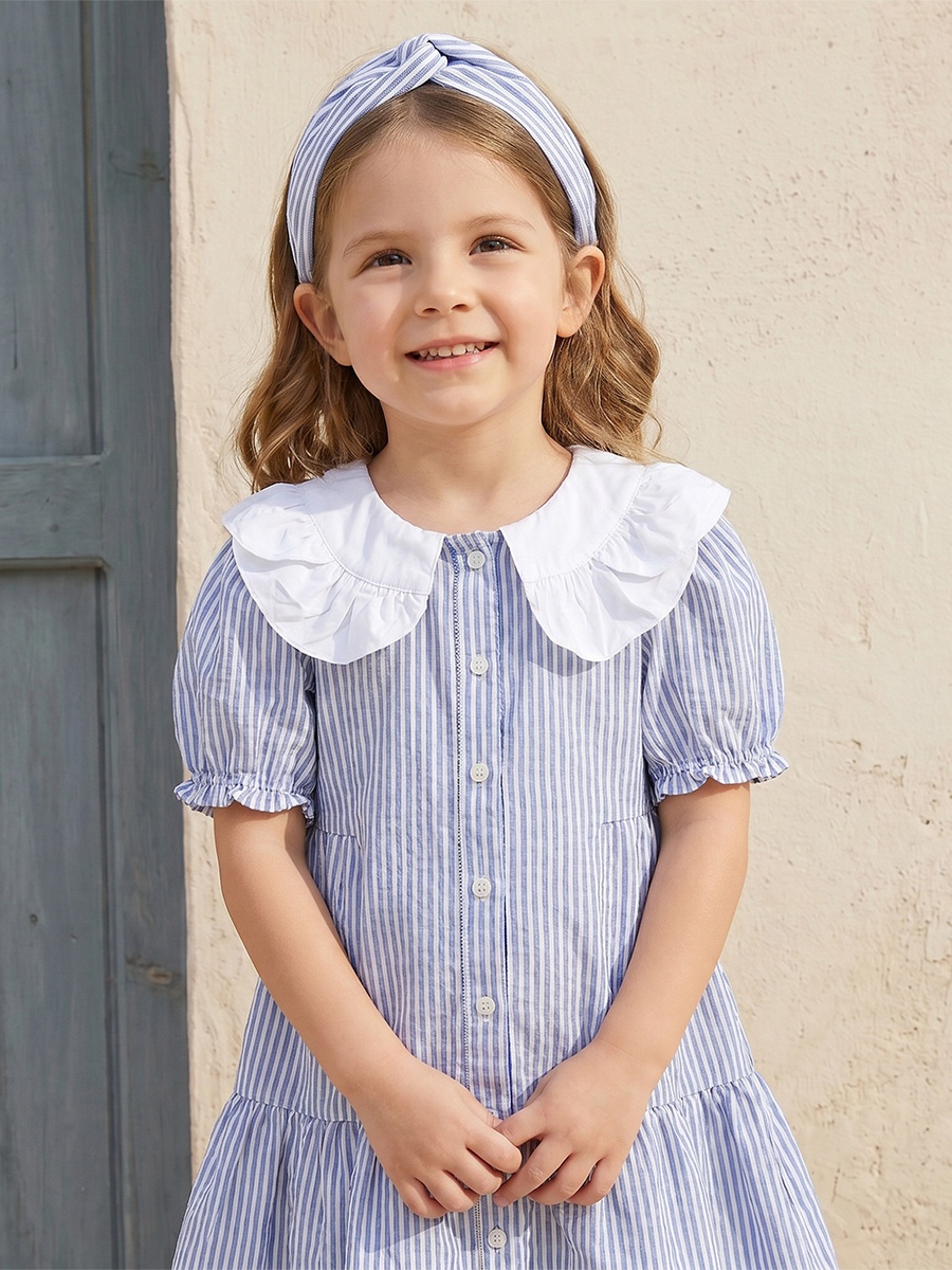 Peter Pan Collar Short Sleeves Knee Length Dress with Floral Print