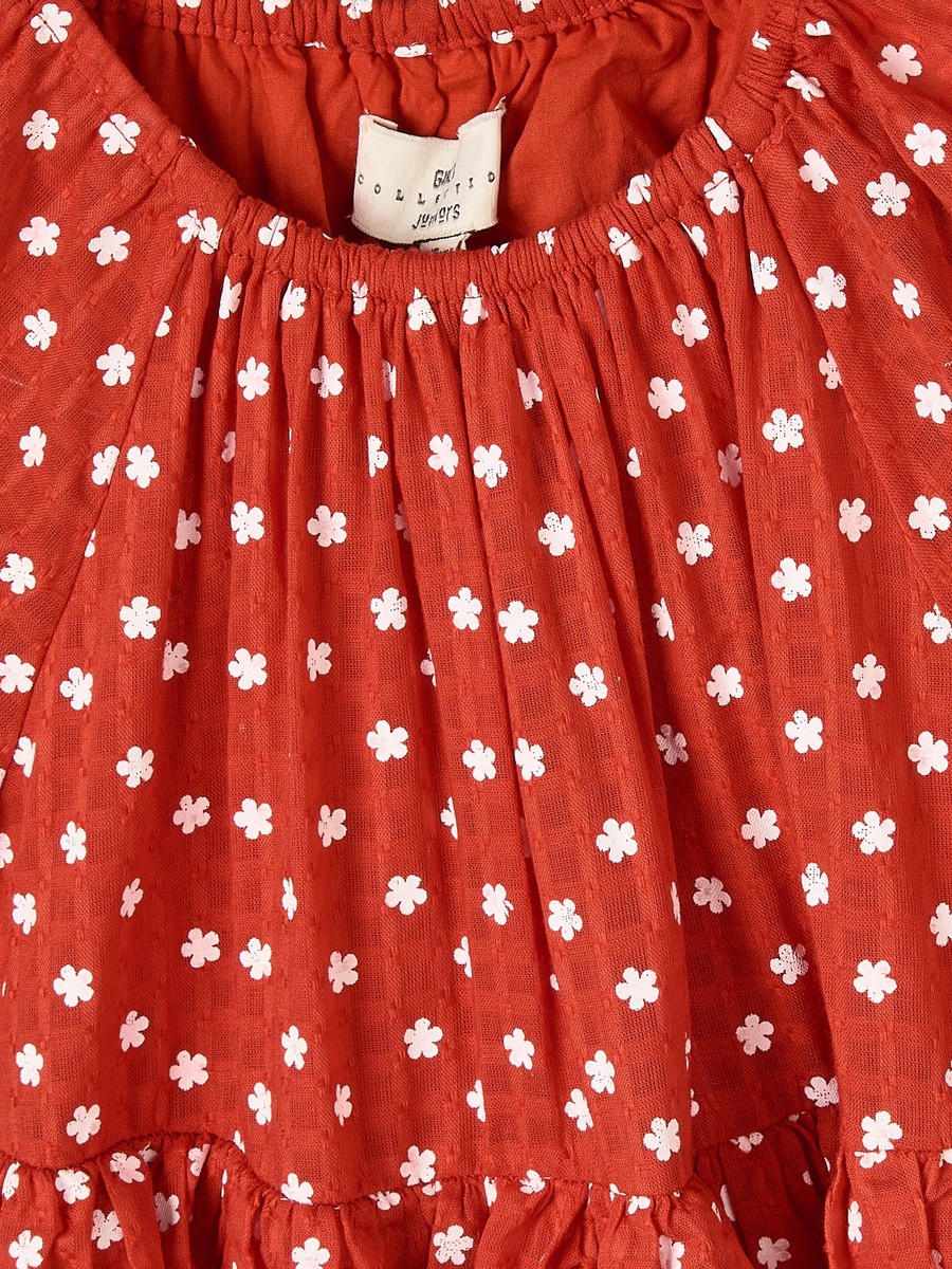 Round Neck Short Sleeves Knee Length Tiered Dress with Floral Print