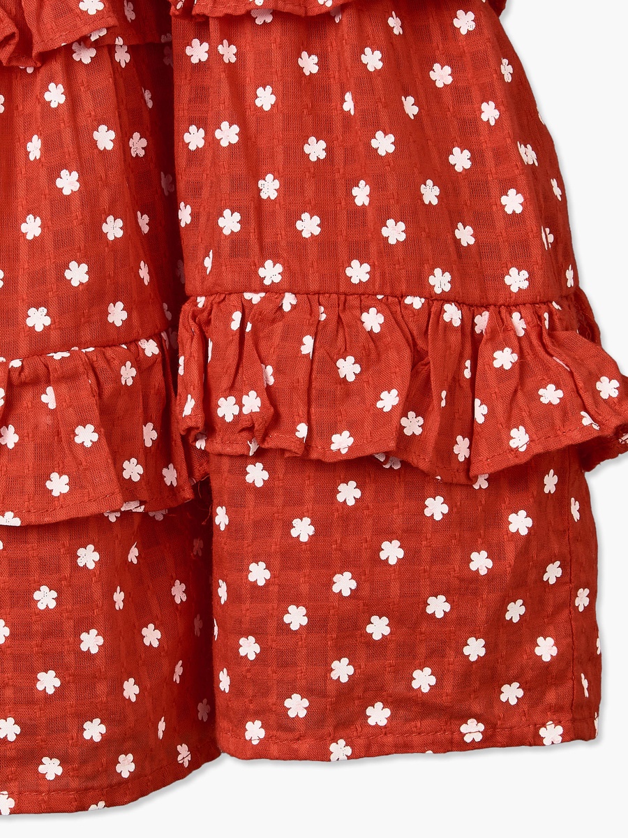 Round Neck Short Sleeves Knee Length Tiered Dress with Floral Print