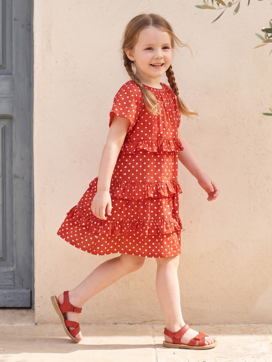 Round Neck Short Sleeves Knee Length Tiered Dress with Floral Print