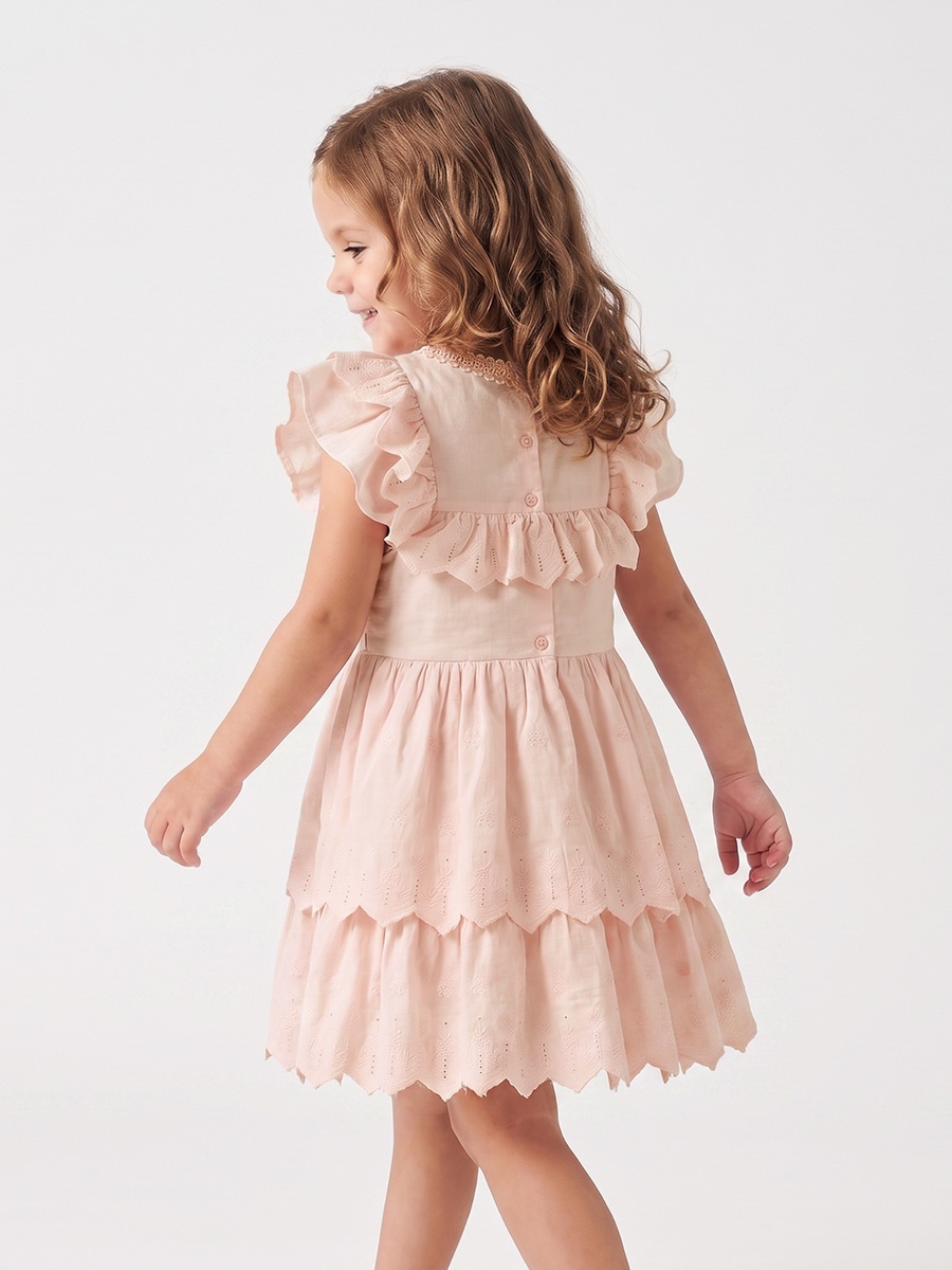 Round Neck Cap Sleeves Knee Length Tiered Dress with Ruffles
