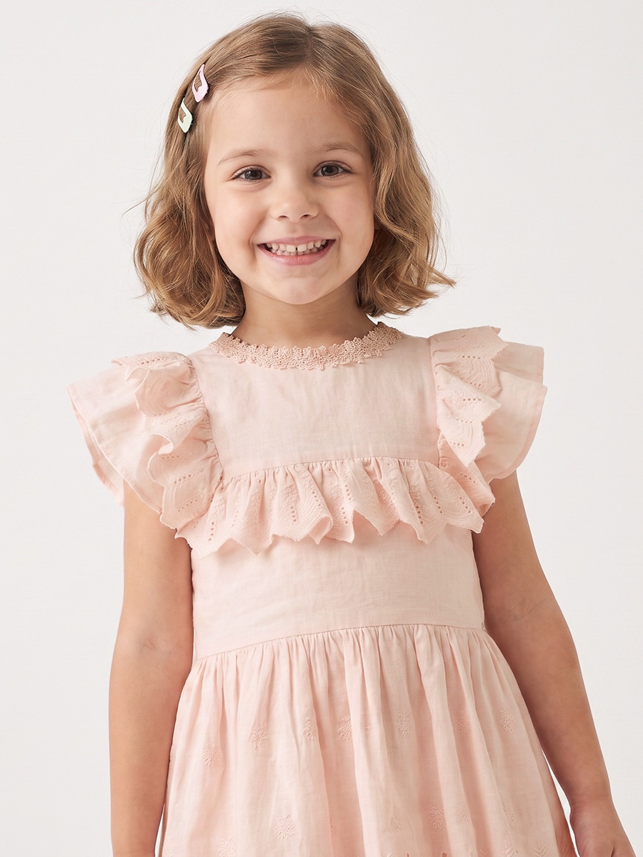 Round Neck Cap Sleeves Knee Length Tiered Dress with Ruffles