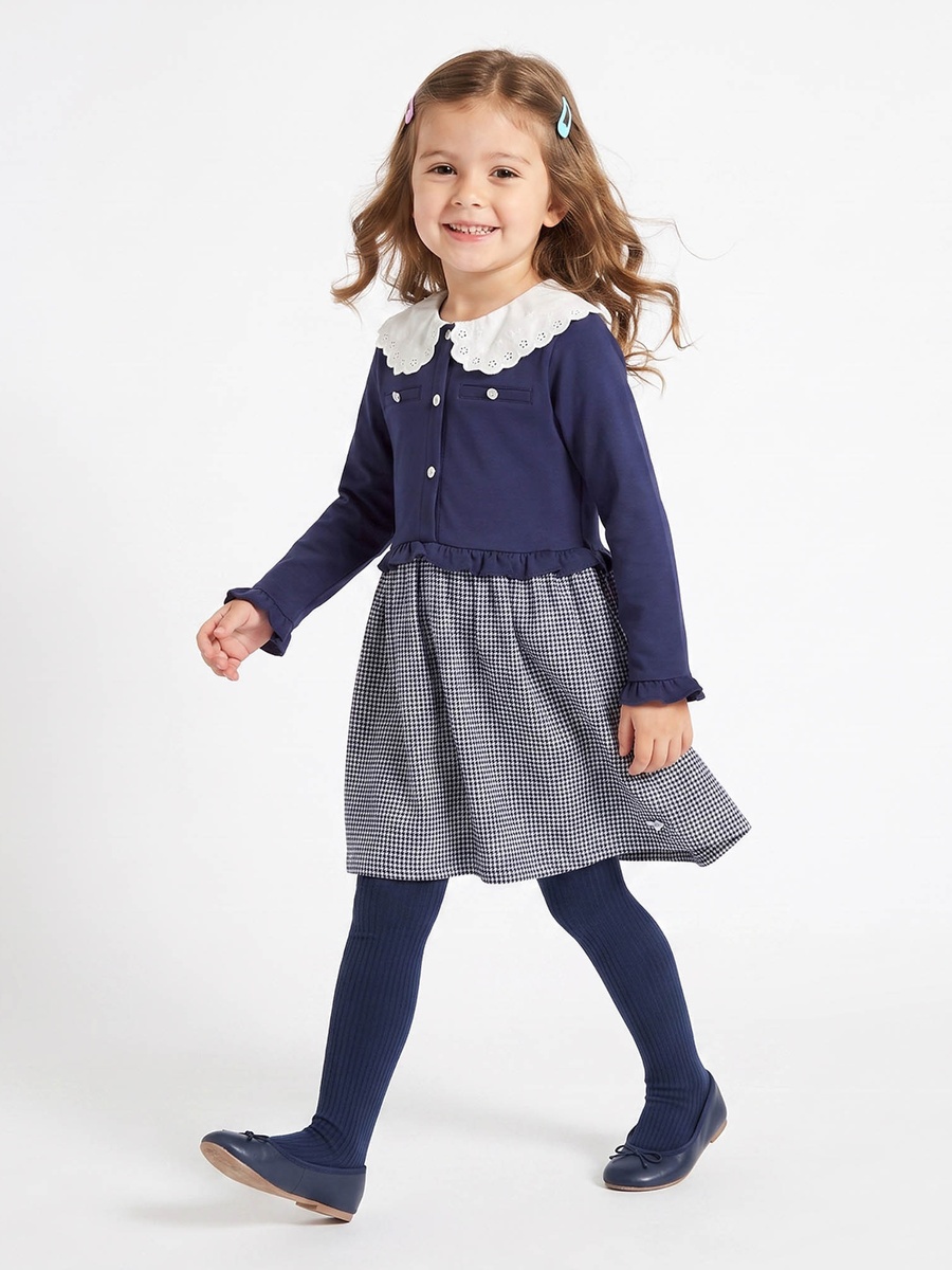 Collared Long Sleeves Knee Length Dress with Tights
