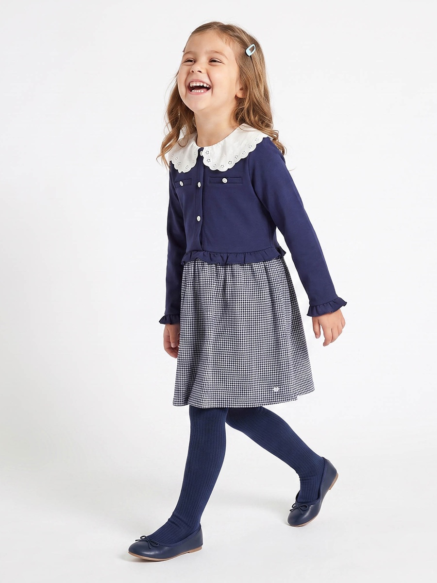 Collared Long Sleeves Knee Length Dress with Tights