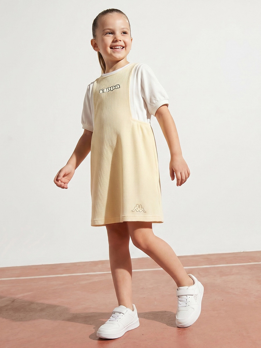 Round Neck Short Sleeves Knee Length Pinafore with T-Shirt