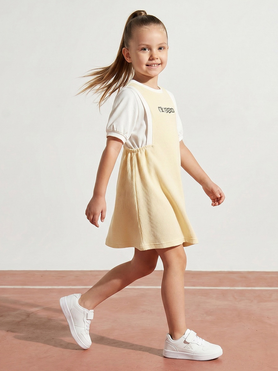 Round Neck Short Sleeves Knee Length Pinafore with T-Shirt