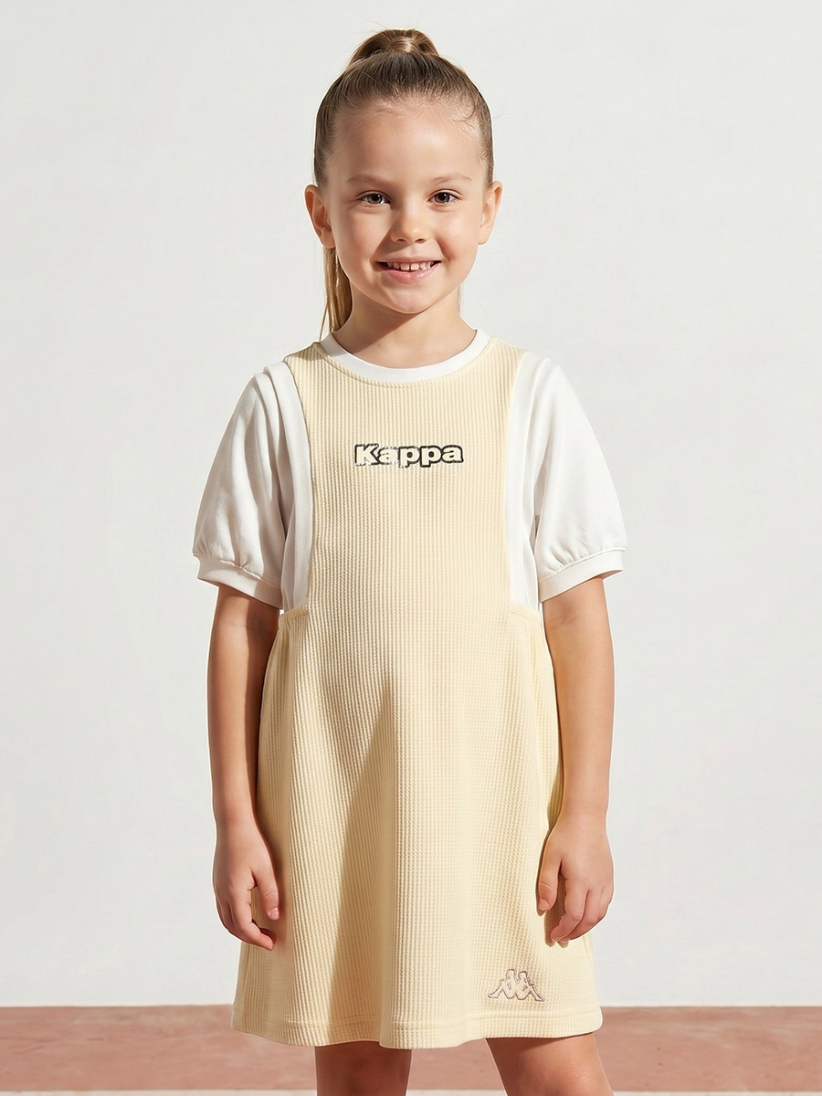 Round Neck Short Sleeves Knee Length Pinafore with T-Shirt