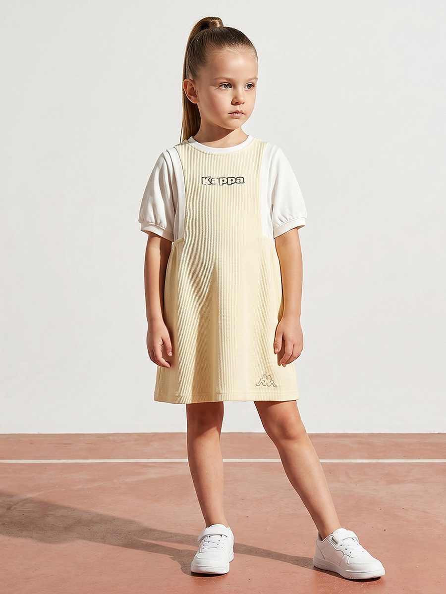 Round Neck Short Sleeves Knee Length Pinafore with T-Shirt