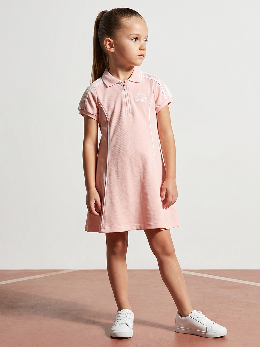 Collared Short Sleeves Knee Length Polo Dress with Panelled Design
