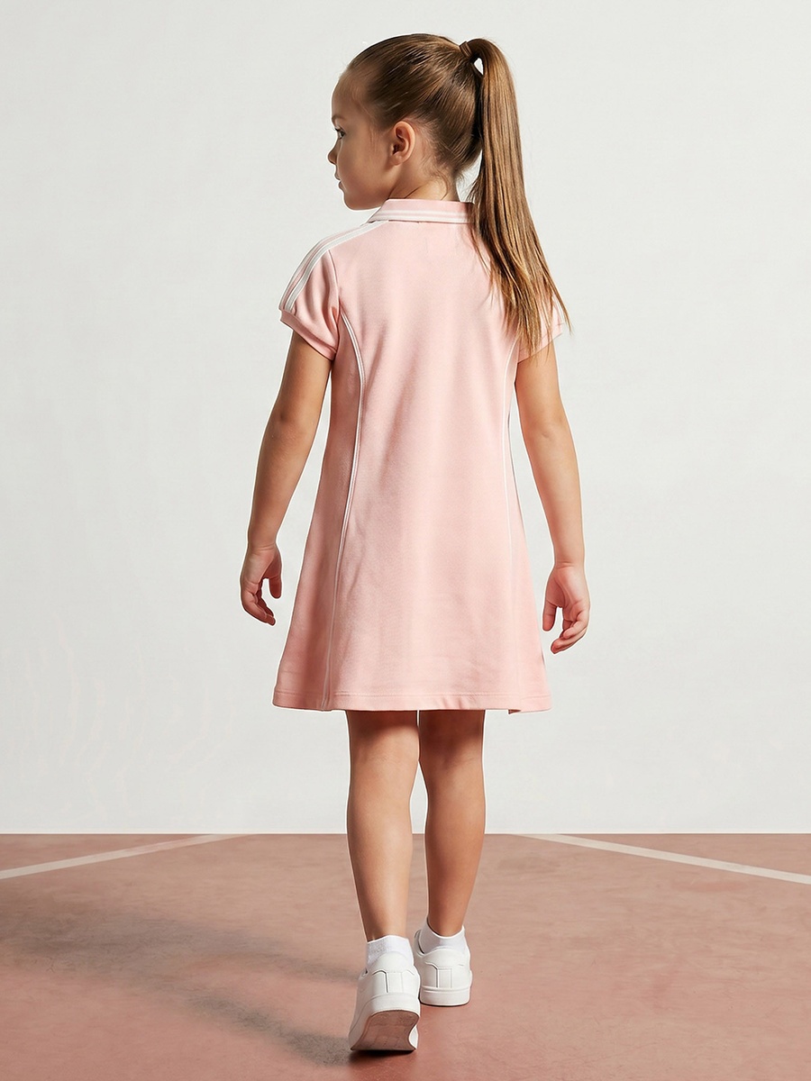 Collared Short Sleeves Knee Length Polo Dress with Panelled Design