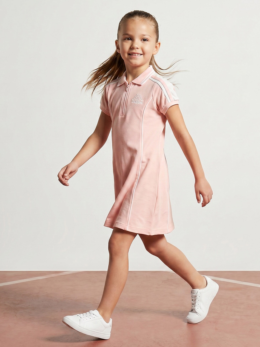 Collared Short Sleeves Knee Length Polo Dress with Panelled Design