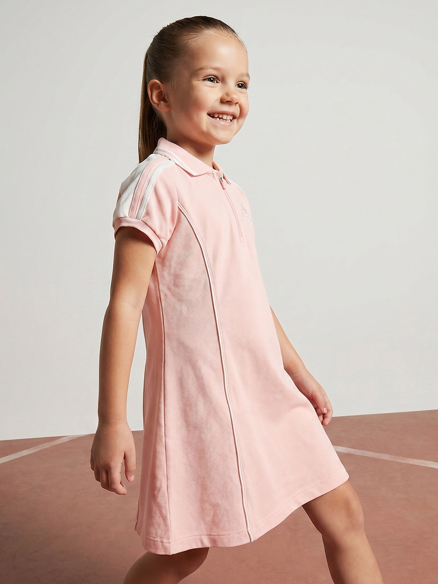 Collared Short Sleeves Knee Length Polo Dress with Panelled Design
