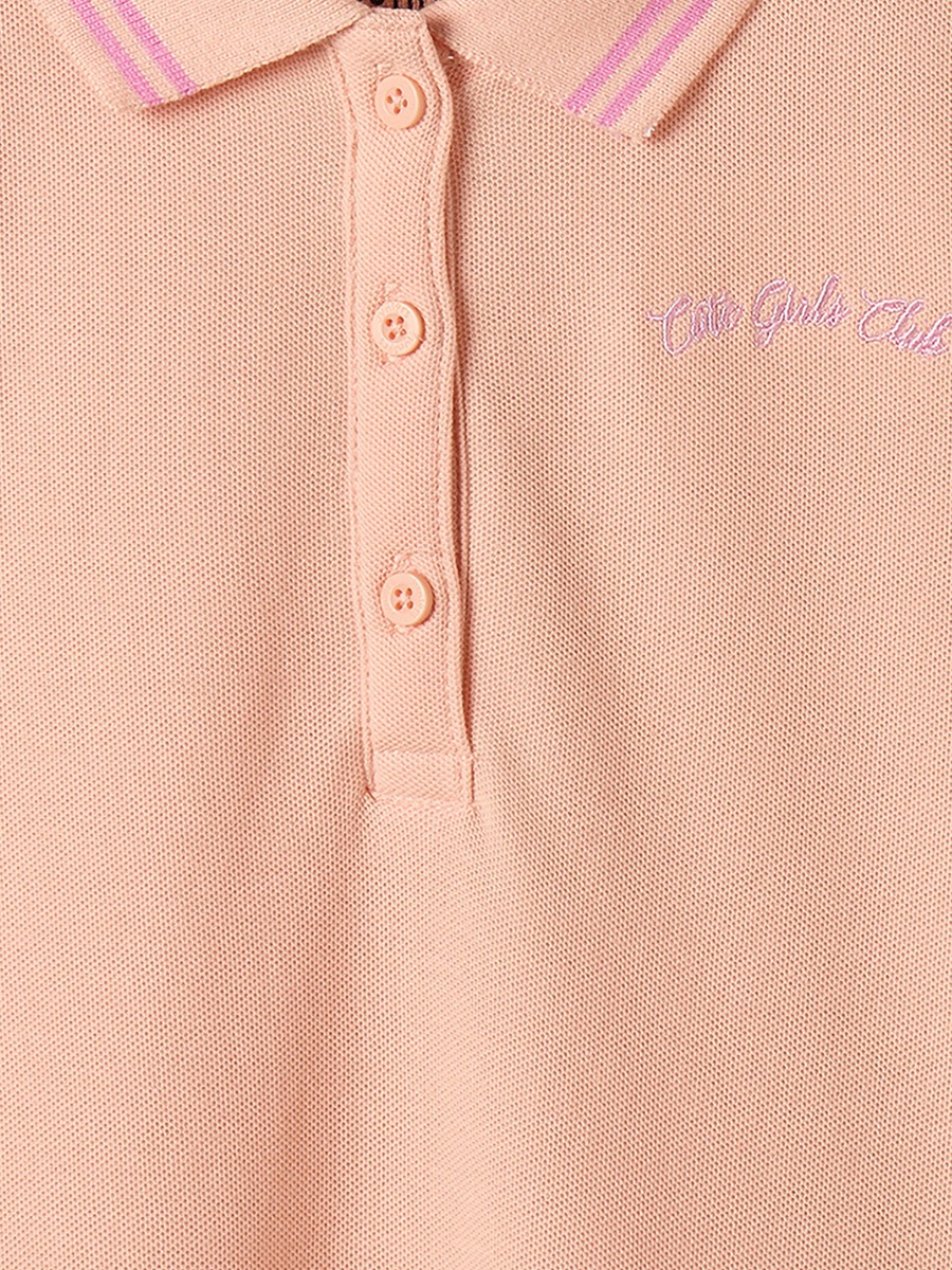 Collared Short Sleeves Knee Length T-Shirt Dress with Flounce Hem