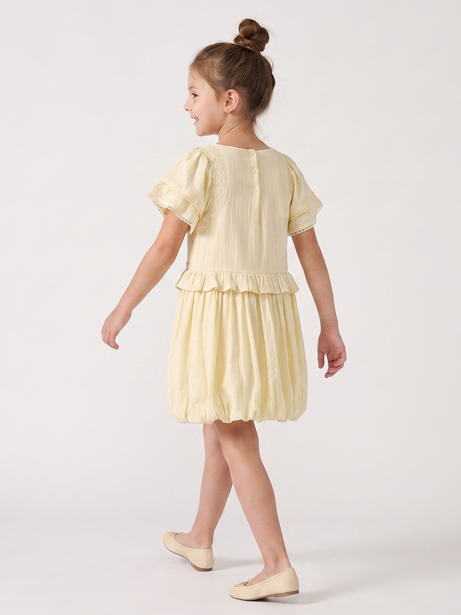 Round Neck Short Sleeves Knee Length A-Line Dress with Textured Detail