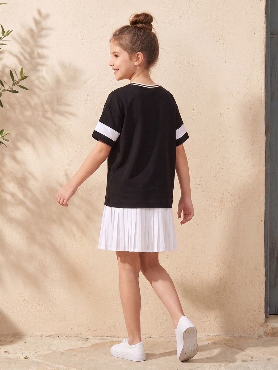 V Neck Short Sleeves Knee Length Drop Waist Dress with Barbie Print