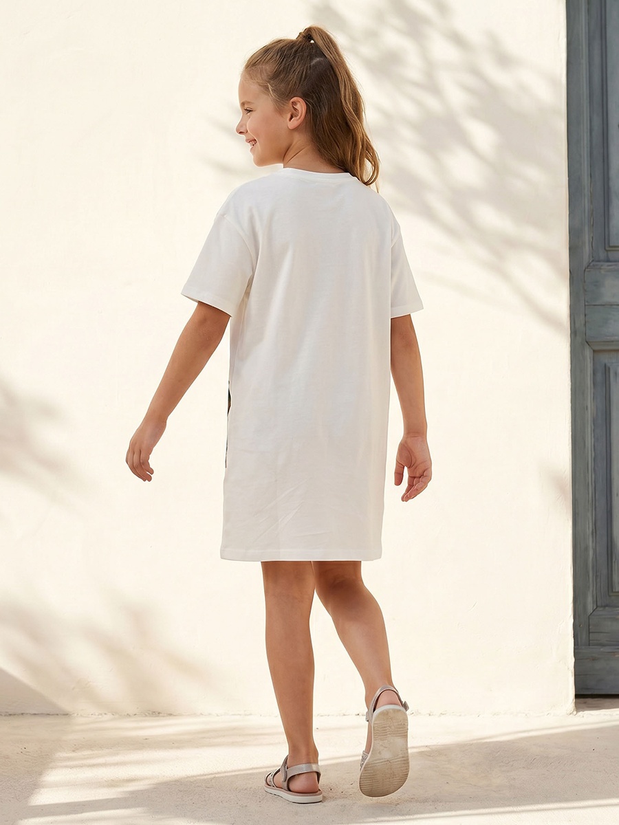 Netflix Round Neck Short Sleeves Knee Length T-Shirt Dress with KPop Demon Hunters Print