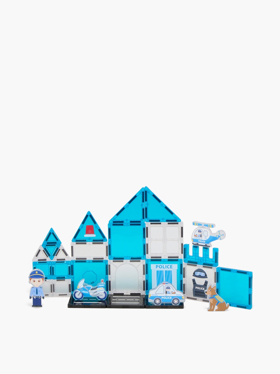 28-Piece Magnetic Tiles Police Construction Blocks Set