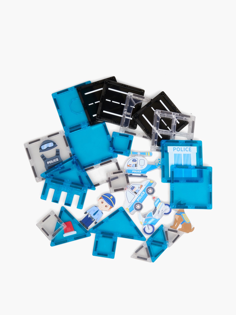 28-Piece Magnetic Tiles Police Construction Blocks Set