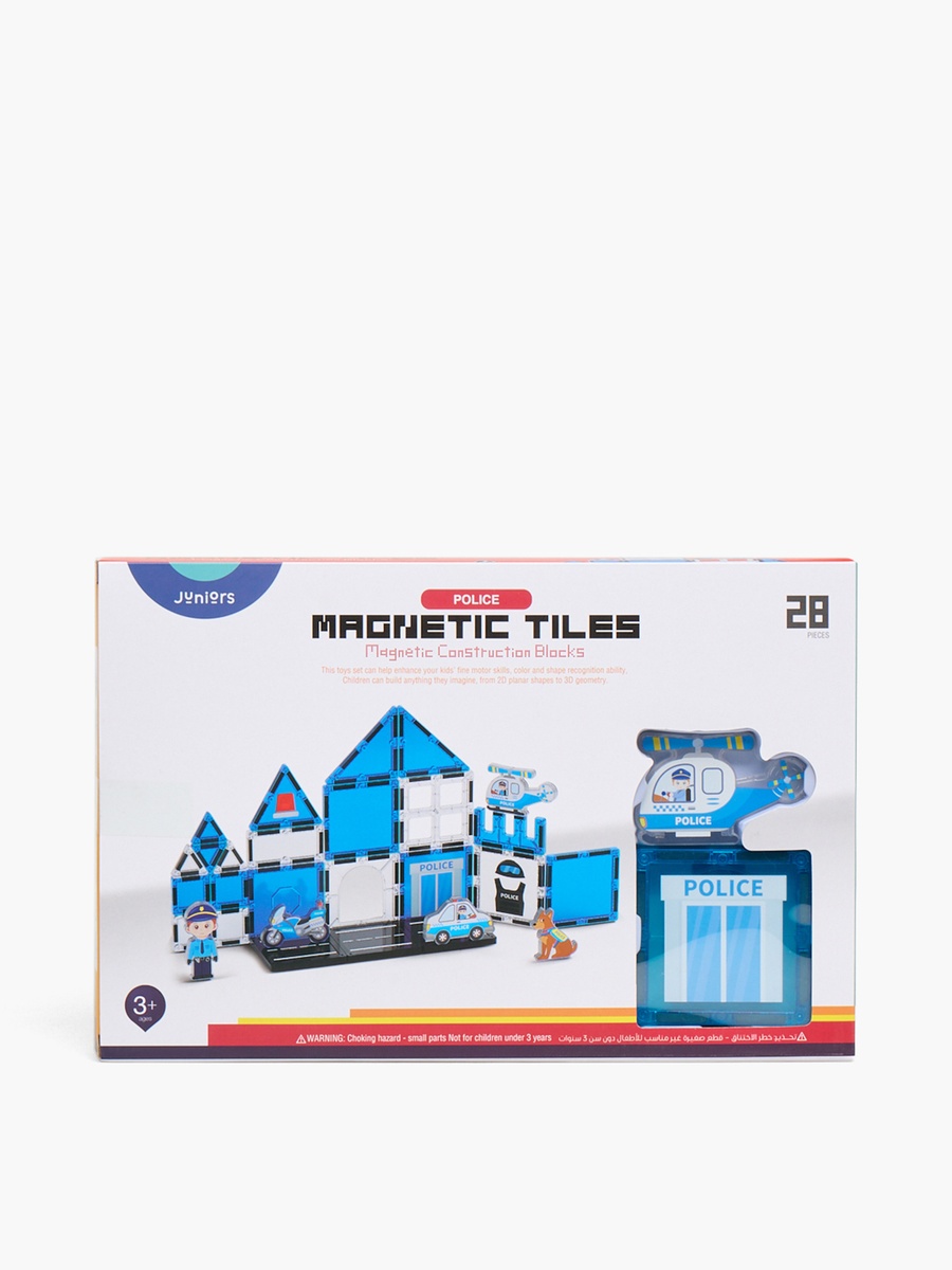 28-Piece Magnetic Tiles Police Construction Blocks Set