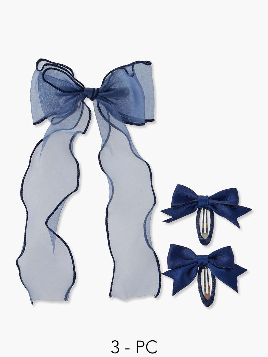 Set of 3 Hair Clip with Bow Accent