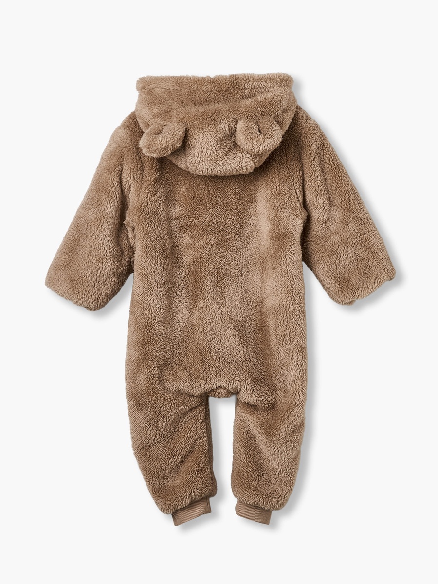 Plush Hooded Coverall with Embroidery Detail