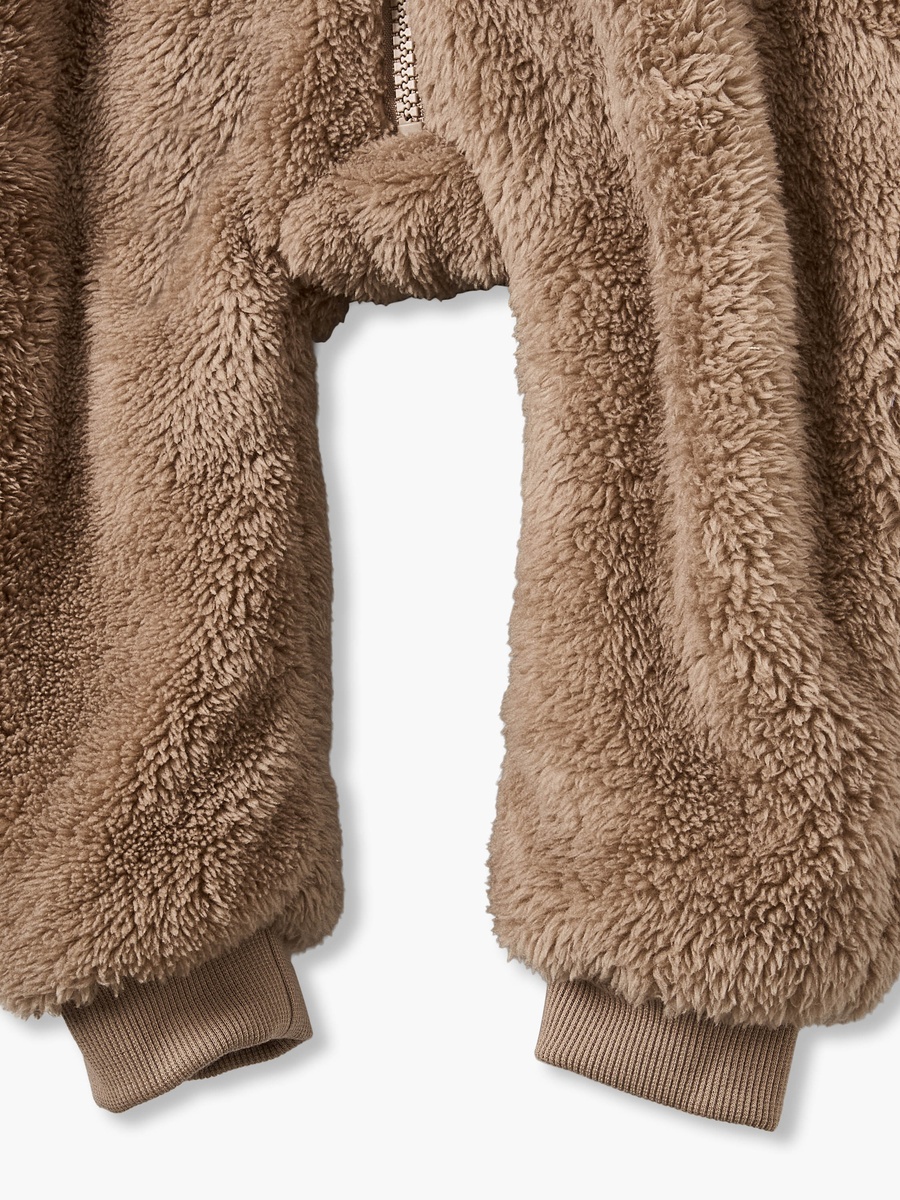 Plush Hooded Coverall with Embroidery Detail