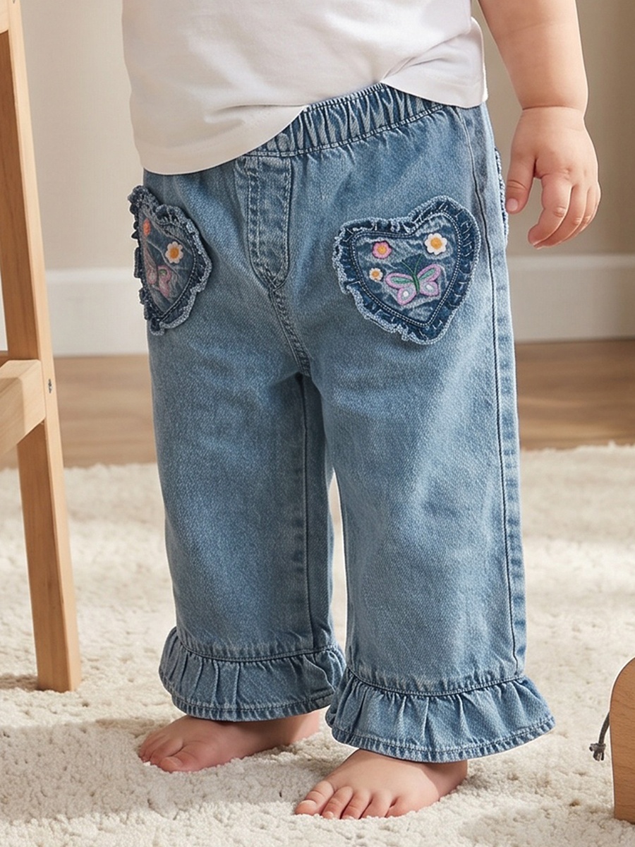Jeans with Embroidery, Elasticated Waistband