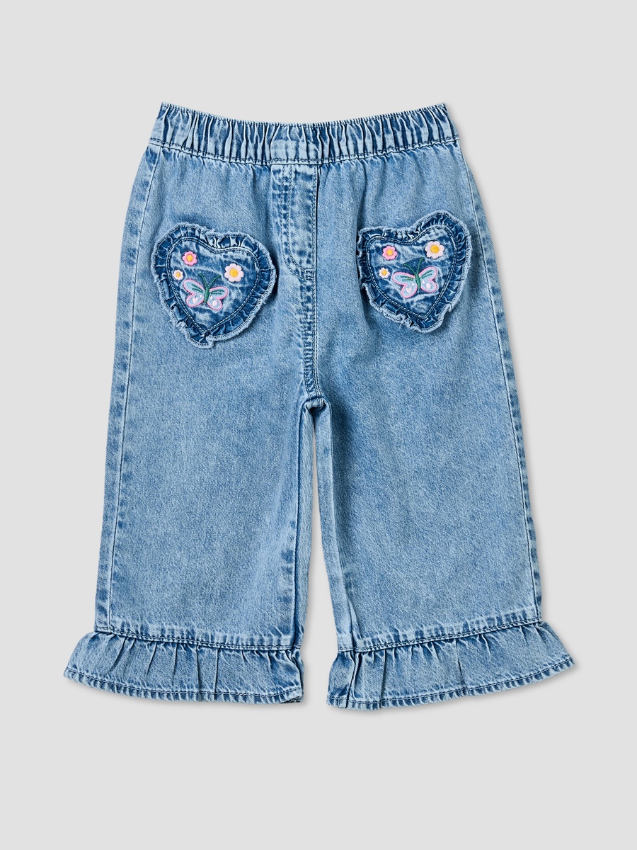 Jeans with Embroidery, Elasticated Waistband