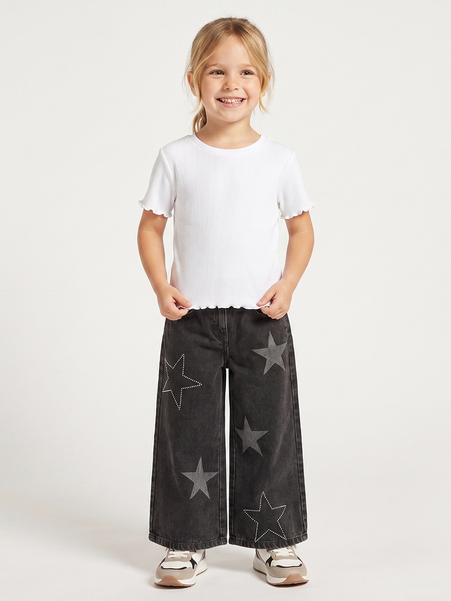 Mid-Rise Wide Leg Jeans with Star Print