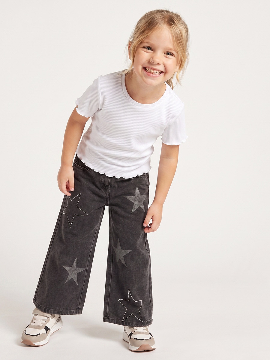 Mid-Rise Wide Leg Jeans with Star Print