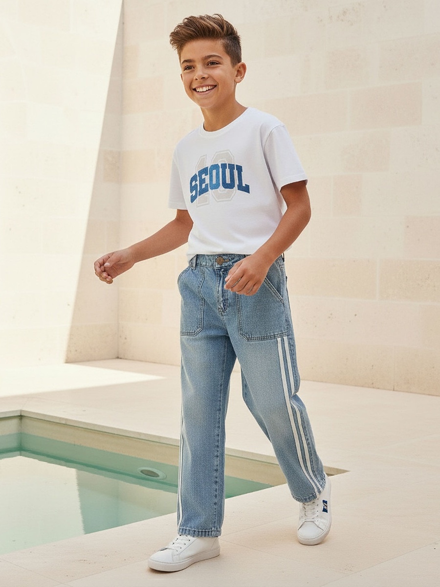 Mid-Rise Jeans with Striped Detail