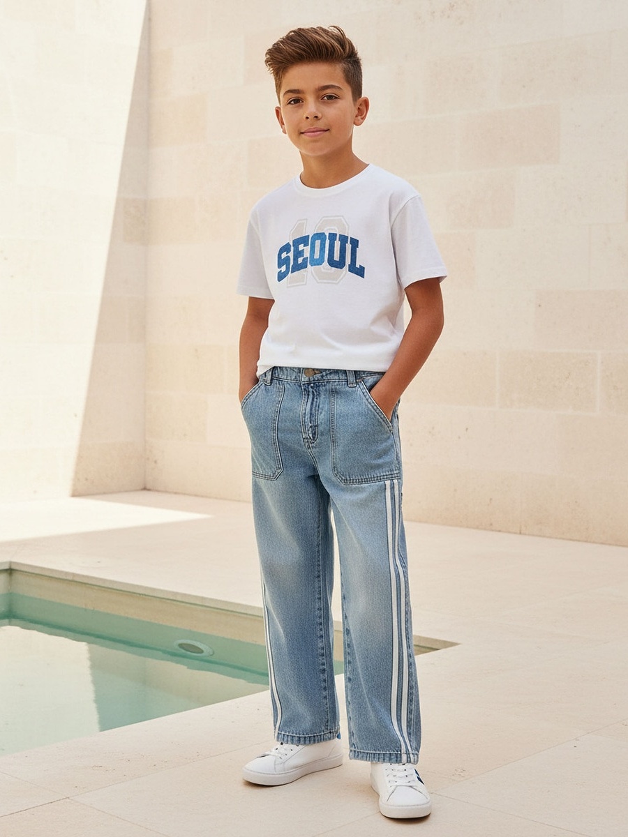Mid-Rise Jeans with Striped Detail