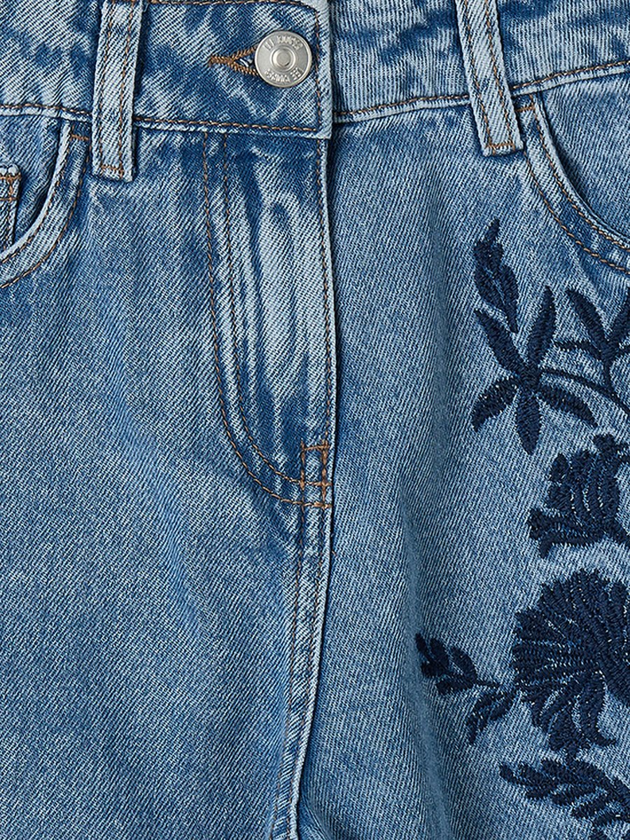 Jeans with Embroidery- Buttoned Waist