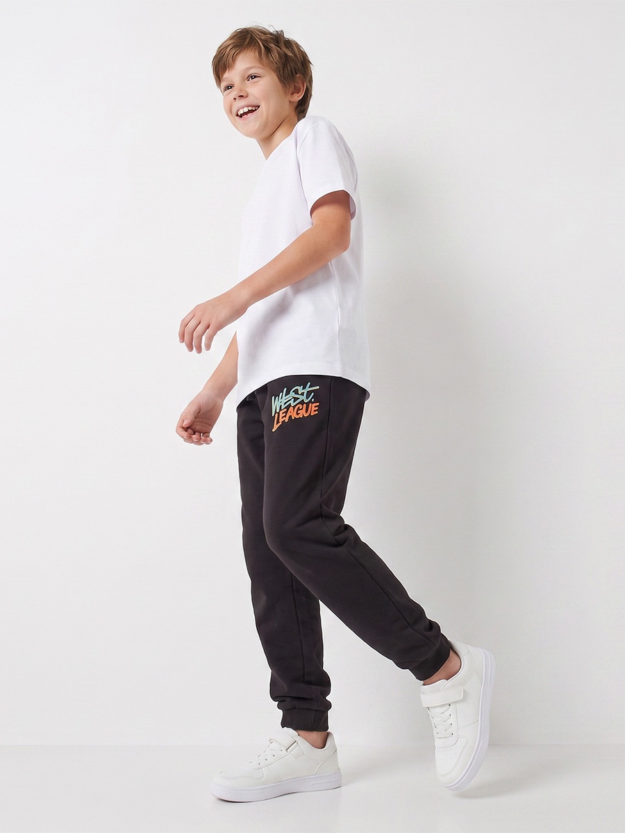 Elasticated Drawstring Waist Joggers with Typographic Print
