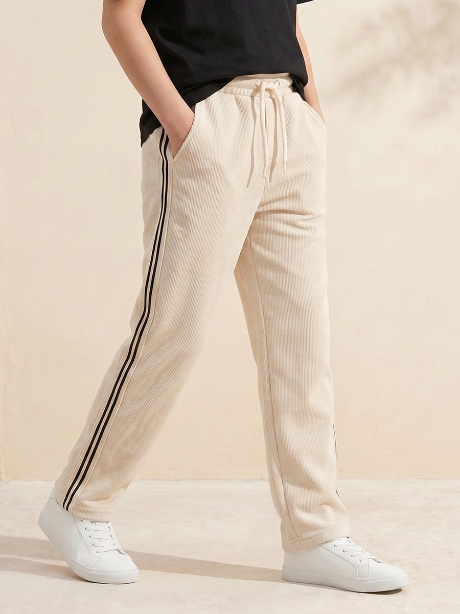 Drawstring Waistband Joggers with Striped Detail