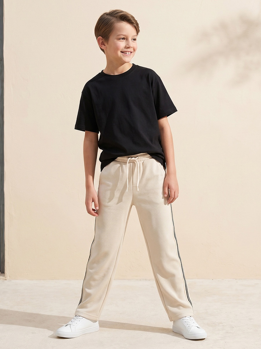 Drawstring Waistband Joggers with Striped Detail