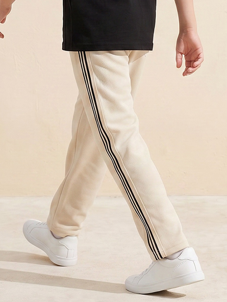 Drawstring Waistband Joggers with Striped Detail