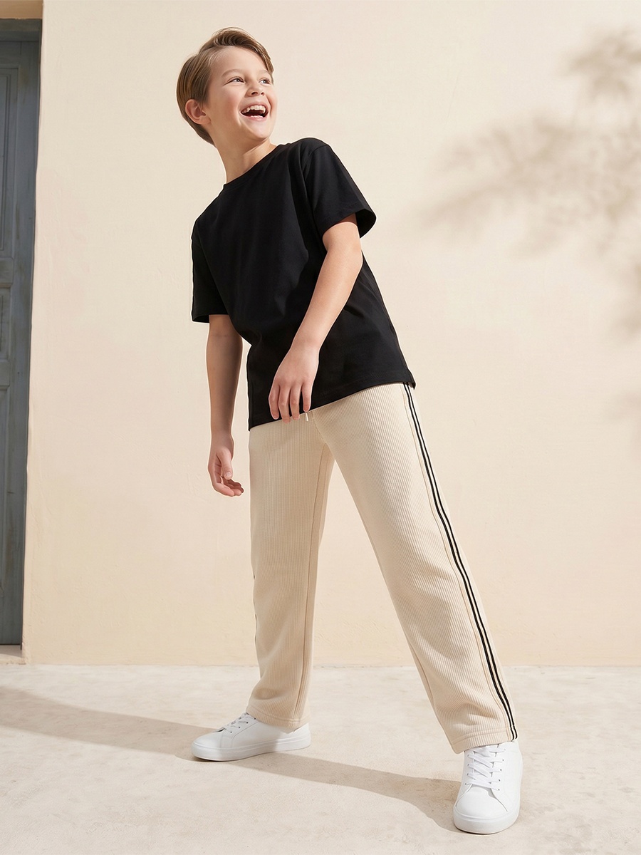 Drawstring Waistband Joggers with Striped Detail
