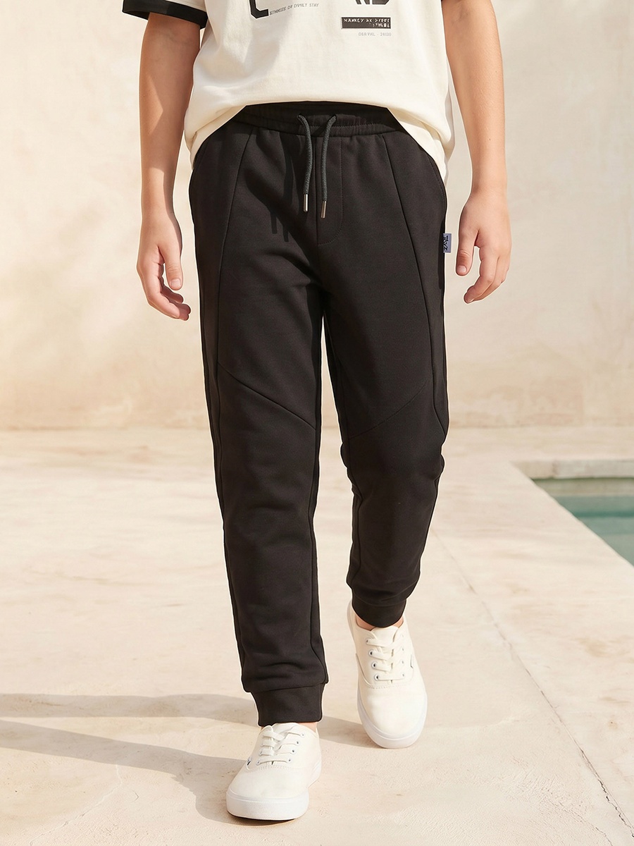 Elasticated Drawstring Waist Joggers with Panelled Design