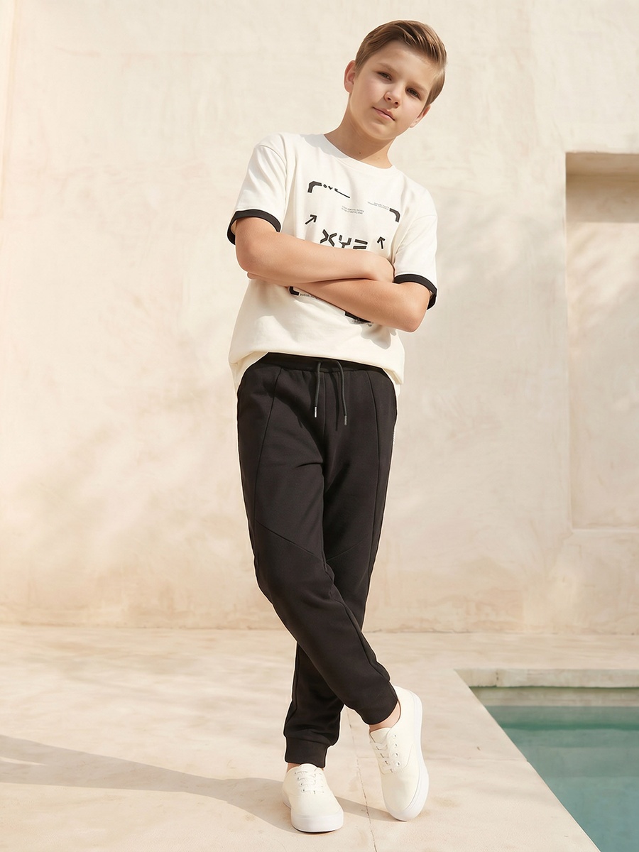 Elasticated Drawstring Waist Joggers with Panelled Design