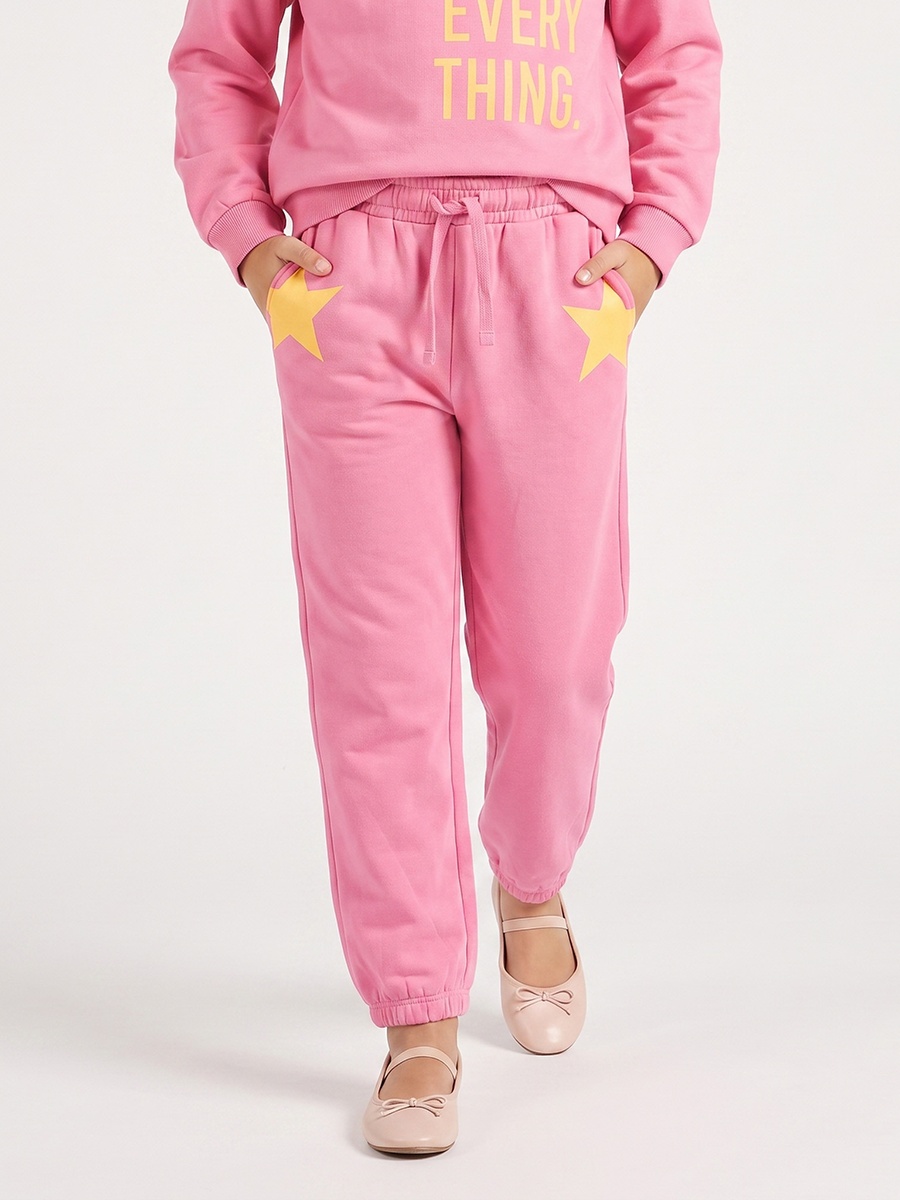Elasticated Drawstring Waist Joggers with Star Print