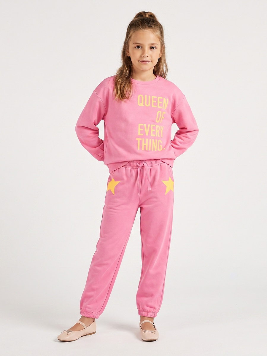 Elasticated Drawstring Waist Joggers with Star Print
