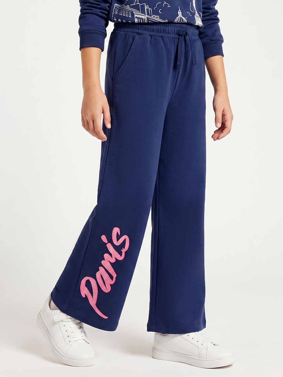 Drawstring Waist Track Pants with Paris Print