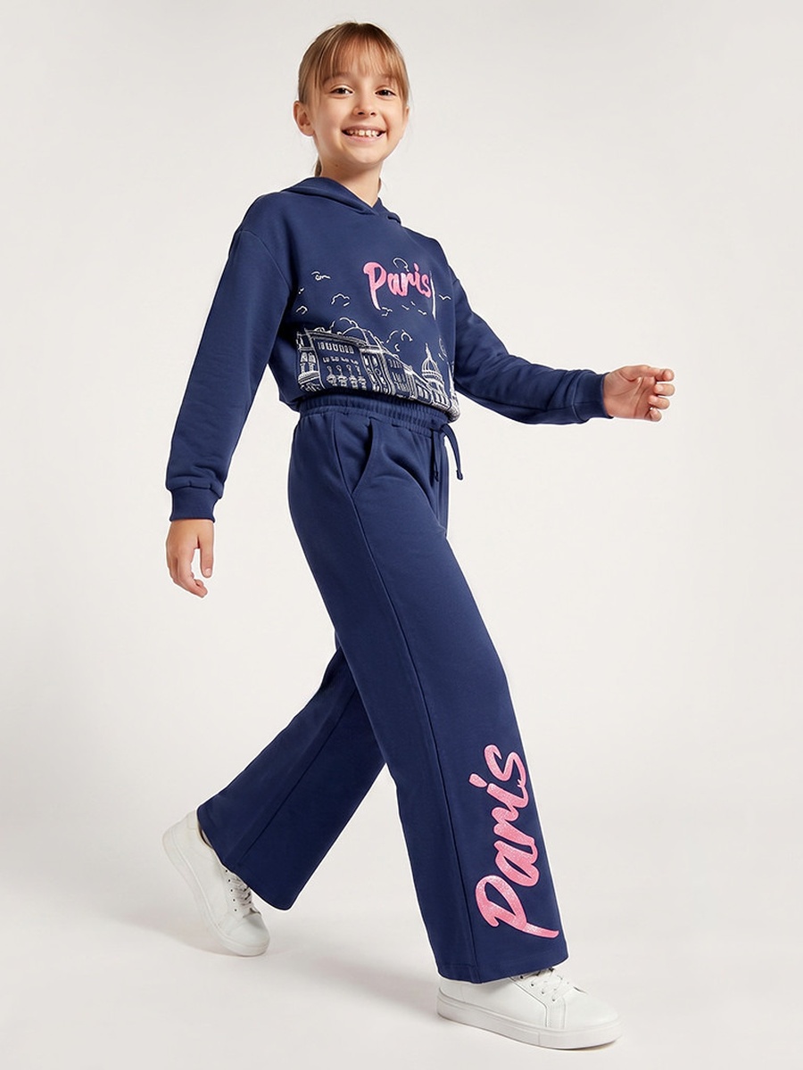 Drawstring Waist Track Pants with Paris Print