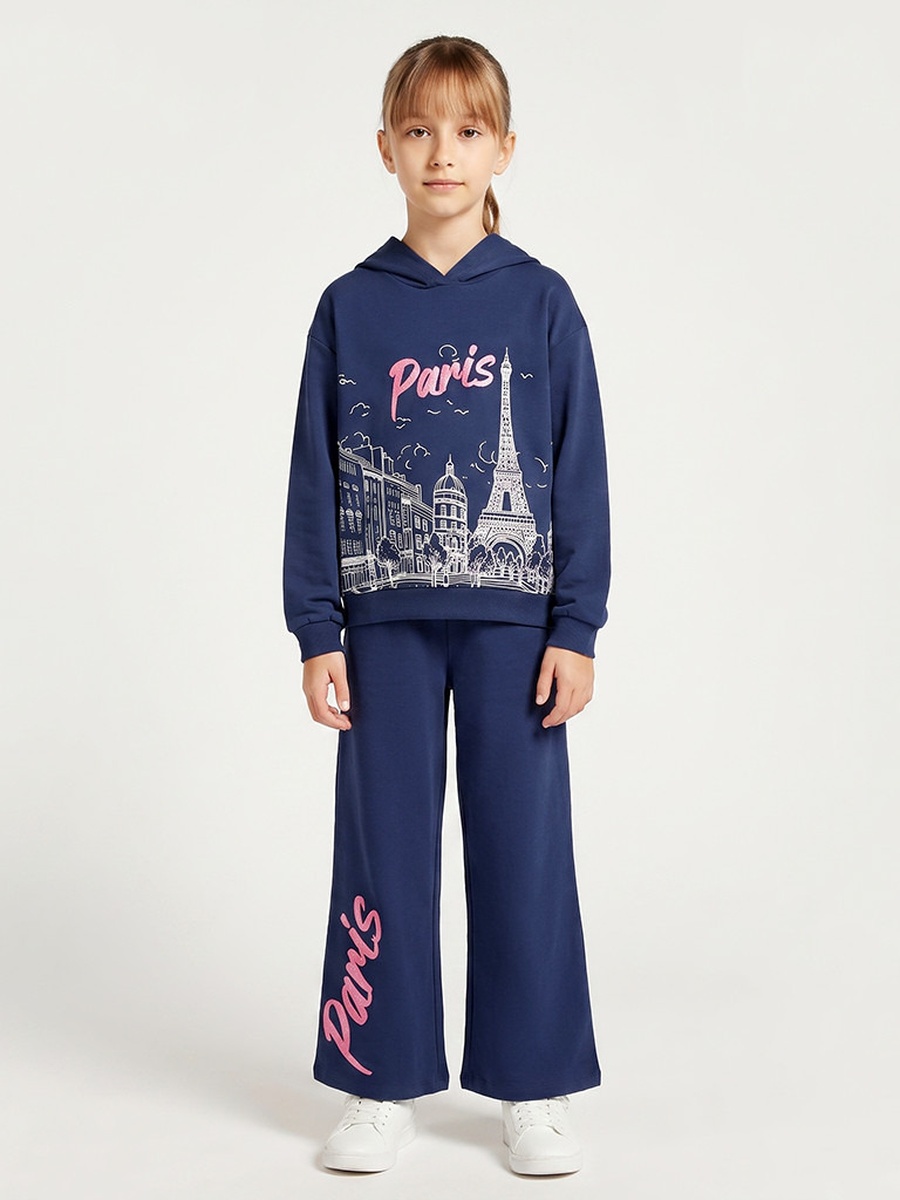 Drawstring Waist Track Pants with Paris Print