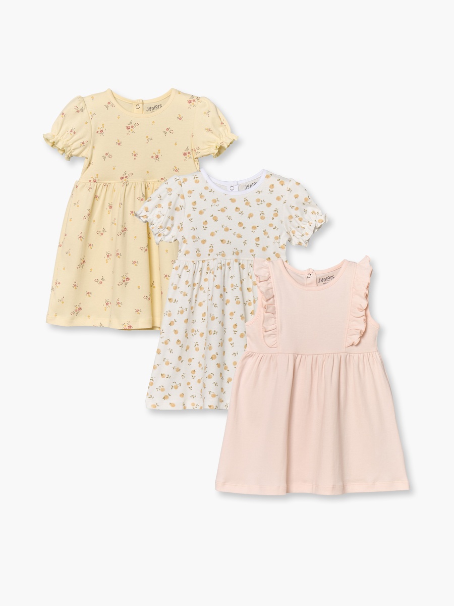 Pack of 3 Round Neck Knee Length A-Line Dress with Assorted Print