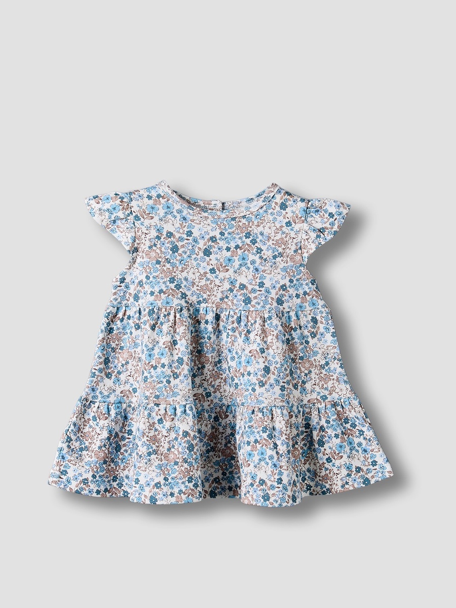 Round Neck Short Sleeves Knee Length Dress with Floral Print